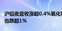 沪铅夜盘收涨超0.4%氧化铝则跌约1.6%沪锡也跌超1%