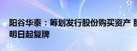 阳谷华泰：筹划发行股份购买资产 股票将于明日起复牌
