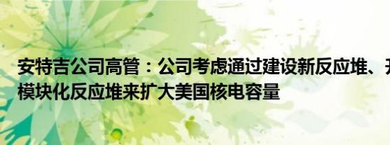 安特吉公司高管：公司考虑通过建设新反应堆、升级和小型模块化反应堆来扩大美国核电容量