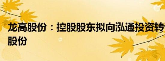 龙高股份：控股股东拟向泓通投资转让3.35%股份