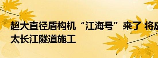 超大直径盾构机“江海号”来了 将应用于海太长江隧道施工
