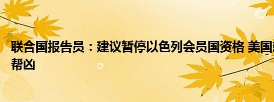 联合国报告员：建议暂停以色列会员国资格 美国就是以色列帮凶