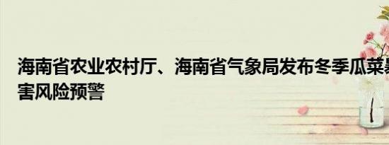 海南省农业农村厅、海南省气象局发布冬季瓜菜暴雨洪涝灾害风险预警