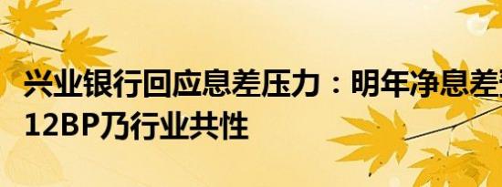 兴业银行回应息差压力：明年净息差预计下降12BP乃行业共性
