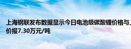 上海钢联发布数据显示今日电池级碳酸锂价格与上日持平均价报7.30万元/吨