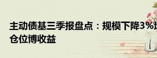 主动债基三季报盘点：规模下降3%增加股票仓位博收益