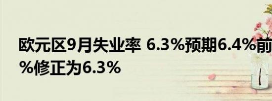 欧元区9月失业率 6.3%预期6.4%前值由6.4%修正为6.3%