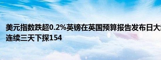 美元指数跌超0.2%英镑在英国预算报告发布日大起大落日元连续三天下探154