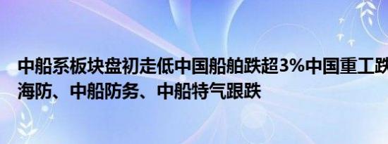 中船系板块盘初走低中国船舶跌超3%中国重工跌超2%中国海防、中船防务、中船特气跟跌