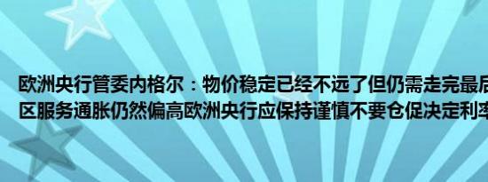 欧洲央行管委内格尔：物价稳定已经不远了但仍需走完最后一段路欧元区服务通胀仍然偏高欧洲央行应保持谨慎不要仓促决定利率