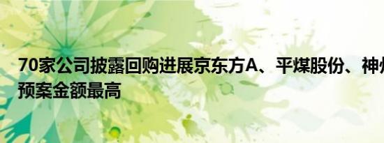 70家公司披露回购进展京东方A、平煤股份、神州数码回购预案金额最高