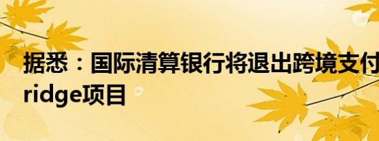 据悉：国际清算银行将退出跨境支付平台mBridge项目