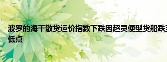 波罗的海干散货运价指数下跌因超灵便型货船跌至逾八个月低点