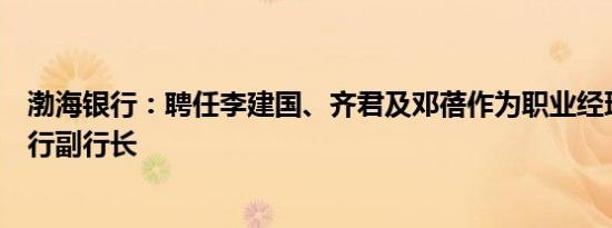 渤海银行：聘任李建国、齐君及邓蓓作为职业经理人担任本行副行长