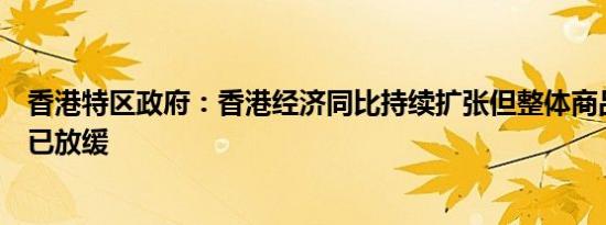 香港特区政府：香港经济同比持续扩张但整体商品出口增长已放缓