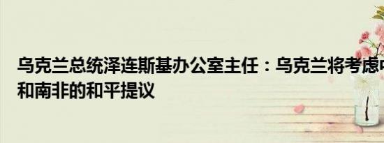 乌克兰总统泽连斯基办公室主任：乌克兰将考虑中国、巴西和南非的和平提议