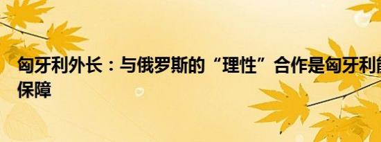 匈牙利外长：与俄罗斯的“理性”合作是匈牙利能源安全的保障
