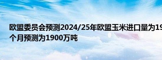 欧盟委员会预测2024/25年欧盟玉米进口量为1900万吨上个月预测为1900万吨
